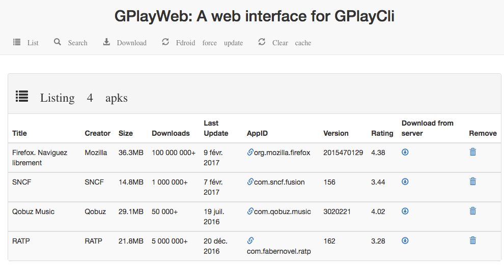 Gplayweb interface
